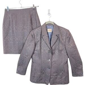 Betty Barclay Skirt Suit Wool Blend Brocade Women Retro Librarian Secretary Med